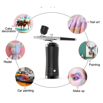 Kit De Aerografo Inalámbrico Multiusos: Uñas, Maquillaje, Pastelería y Más. COLOR NEGRO