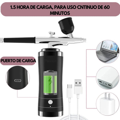 Kit De Aerografo Inalámbrico Multiusos: Uñas, Maquillaje, Pastelería y Más. COLOR NEGRO